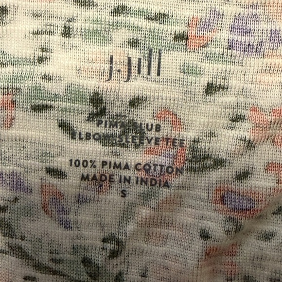 J. Jill Floral V-Neck Slub Pima Cotton Elbow Sleeve Tee 100% Pima Cotton S - Picture 4 of 8